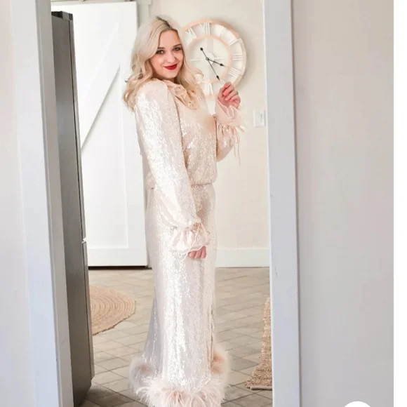 Antonio Melani x Nicola Bathie Champagne Gold Sequin Shelby Blouse - Picture 4 of 14